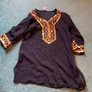 Embellished Black and Orange Swim Coverup